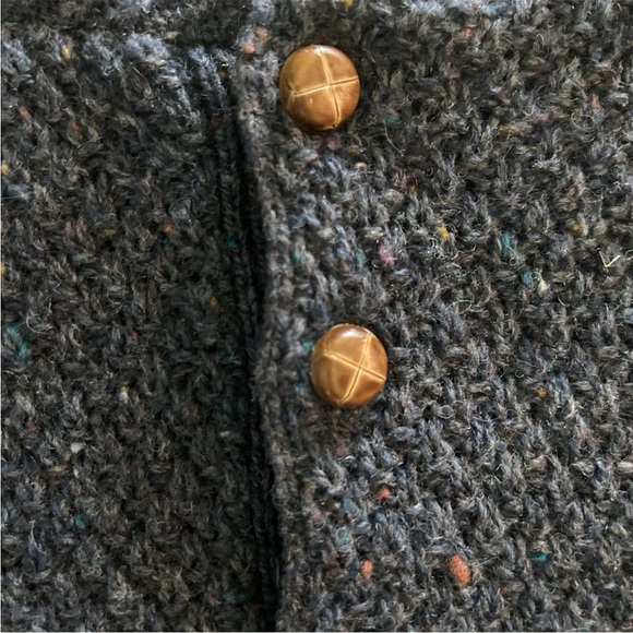 Vintage PINNACLE Sweater Mens Large Blue Gray Tweed Knit Pullover Button Neck - Picture 6 of 9